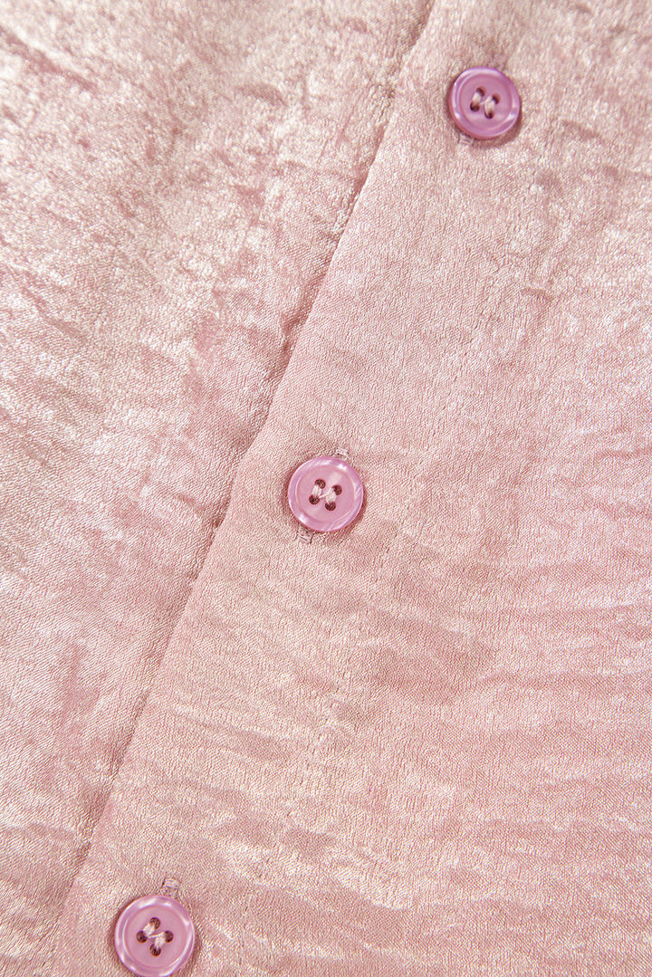 Metallic Buttoned Loose Fit Short Sleeve Shirt