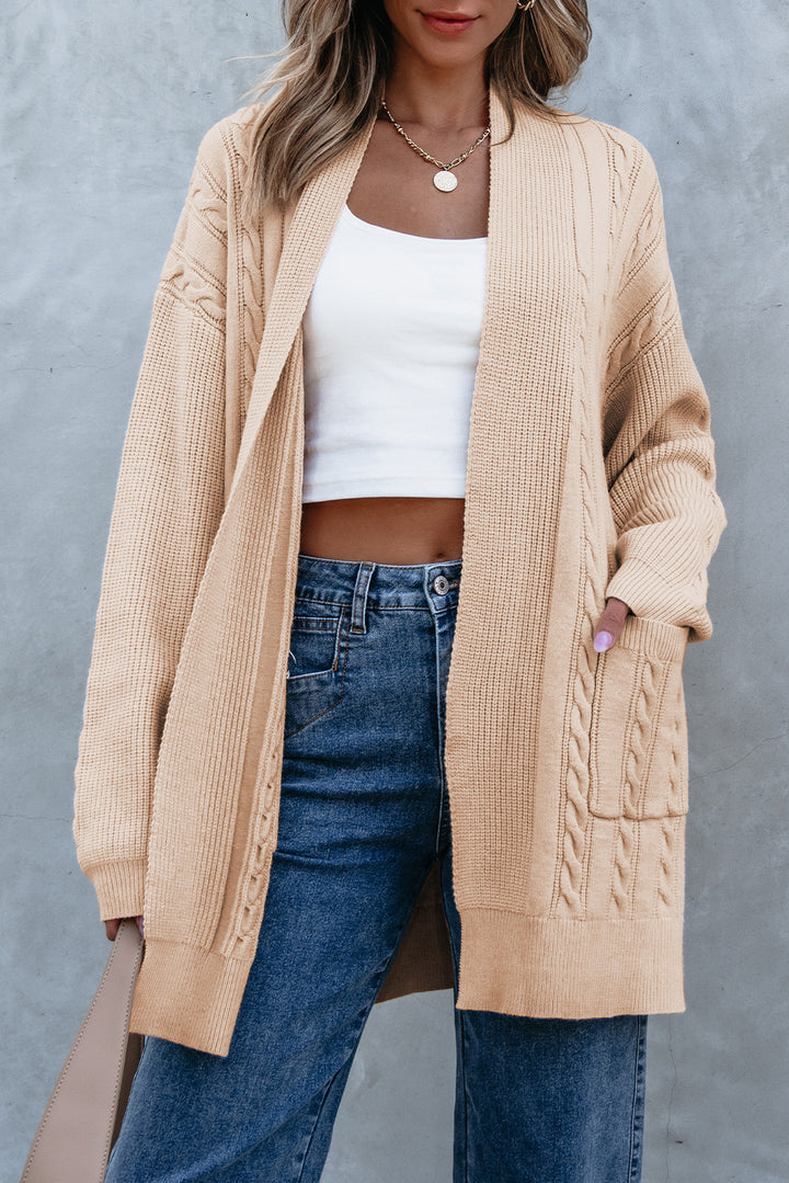 Oversize Chunky Cable Knit Open Front Midi-length Cardigan