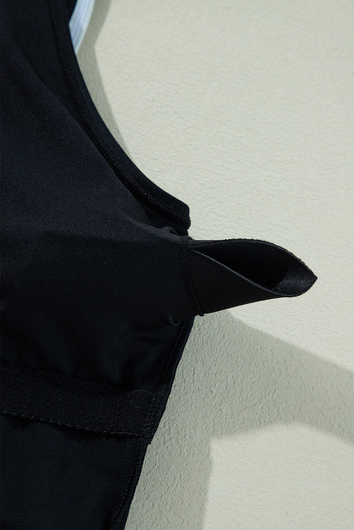 color contrast ruffled wrap v neck swimsuit