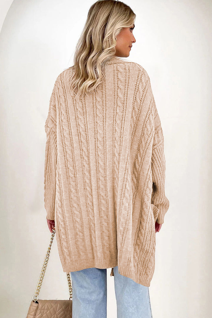 Oversize Chunky Cable Knit Open Front Midi-length Cardigan