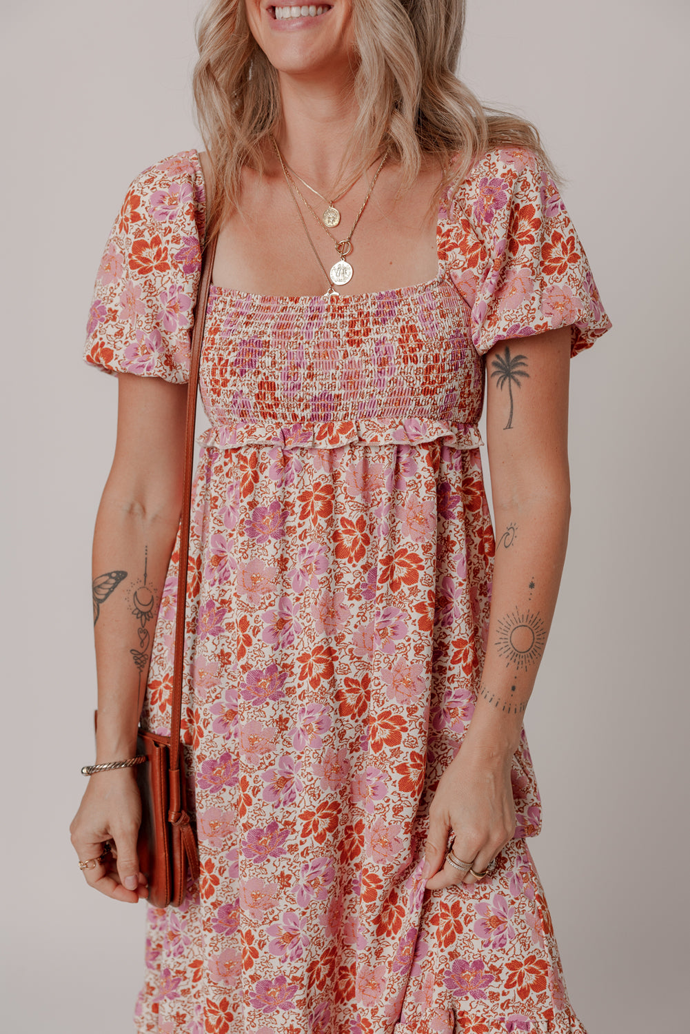 Floral Square Neck Knotted Ruffle Midi Dress