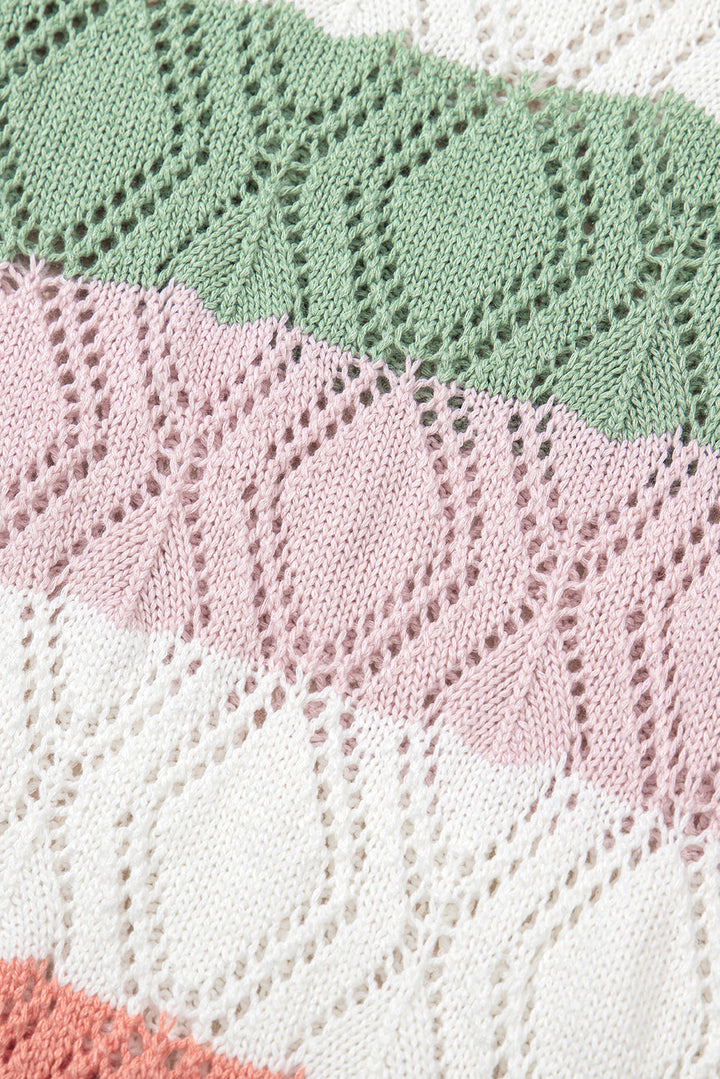 colorblock hollowed knit scallop edge sweater vest