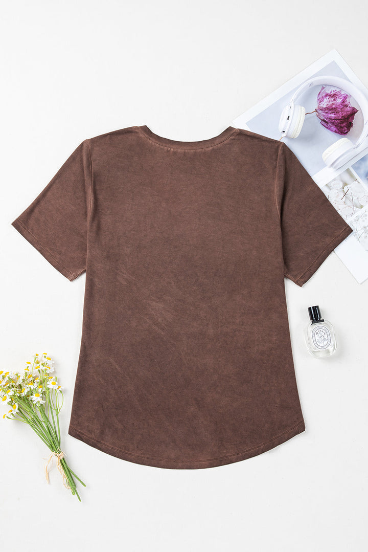 Mineral Wash Criss Cross V Neck Casual T Shirt
