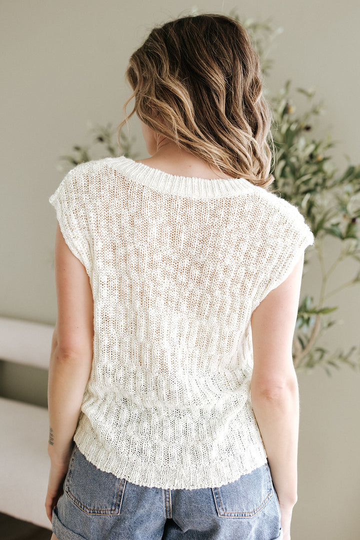 Notched V Neck Short Sleeve Sweater