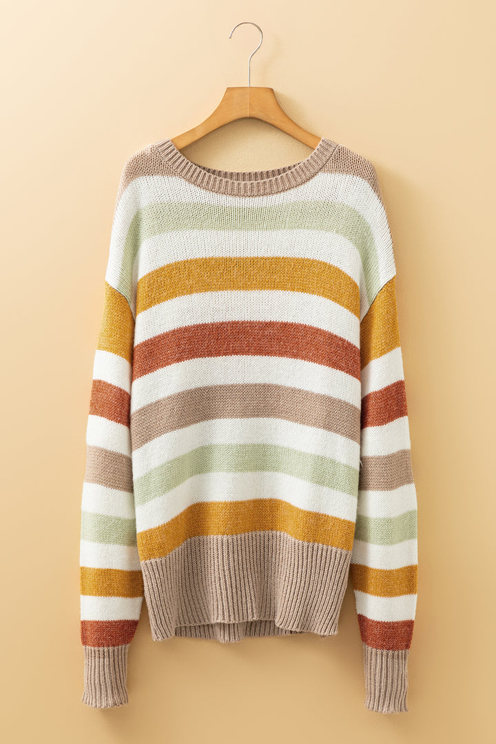 Stripe Drop Shoulder Crew Neck Sweater