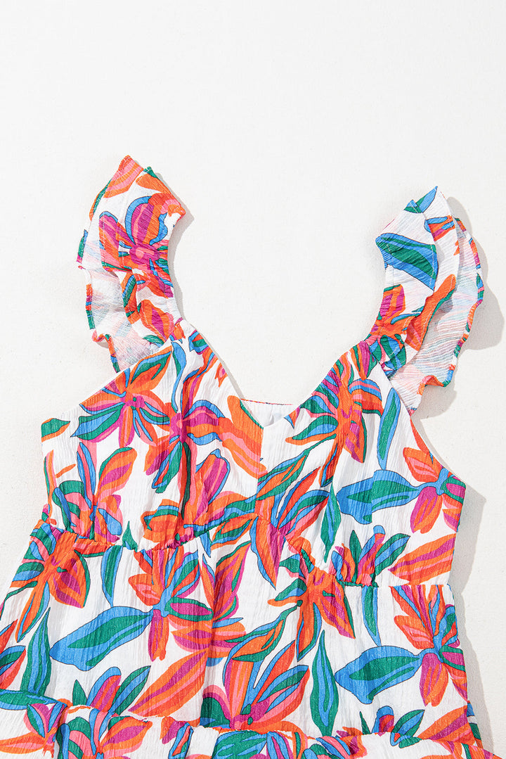 boho floral ruffled strap v neck maxi dress