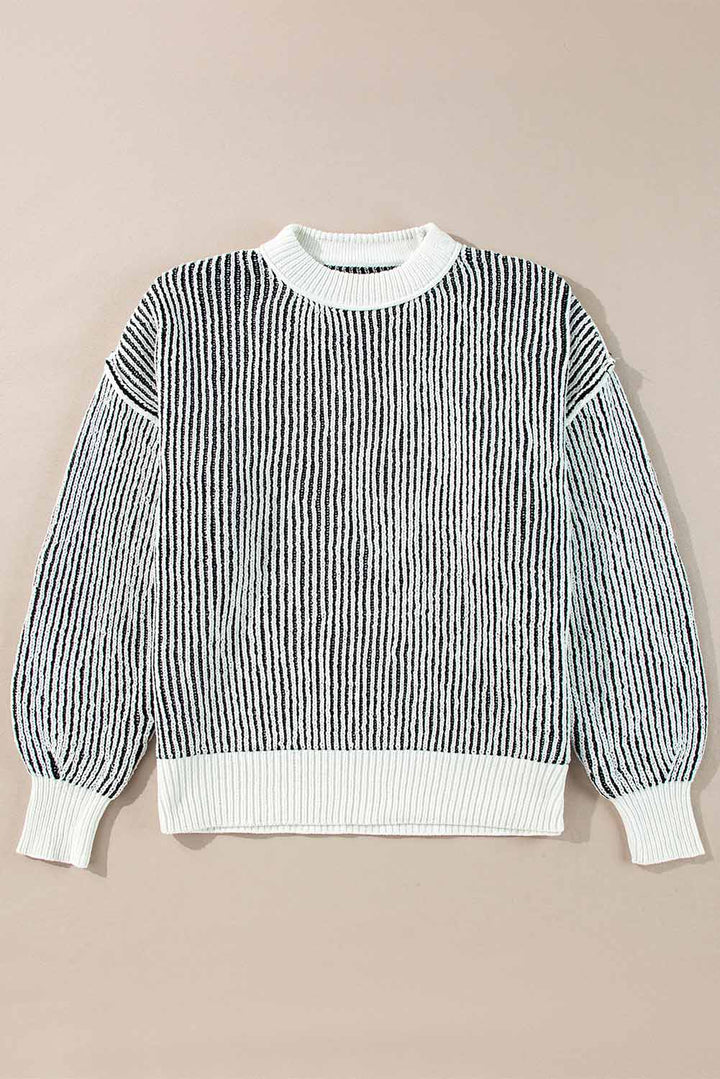 striped textured knit contrast edge loose sweater 1