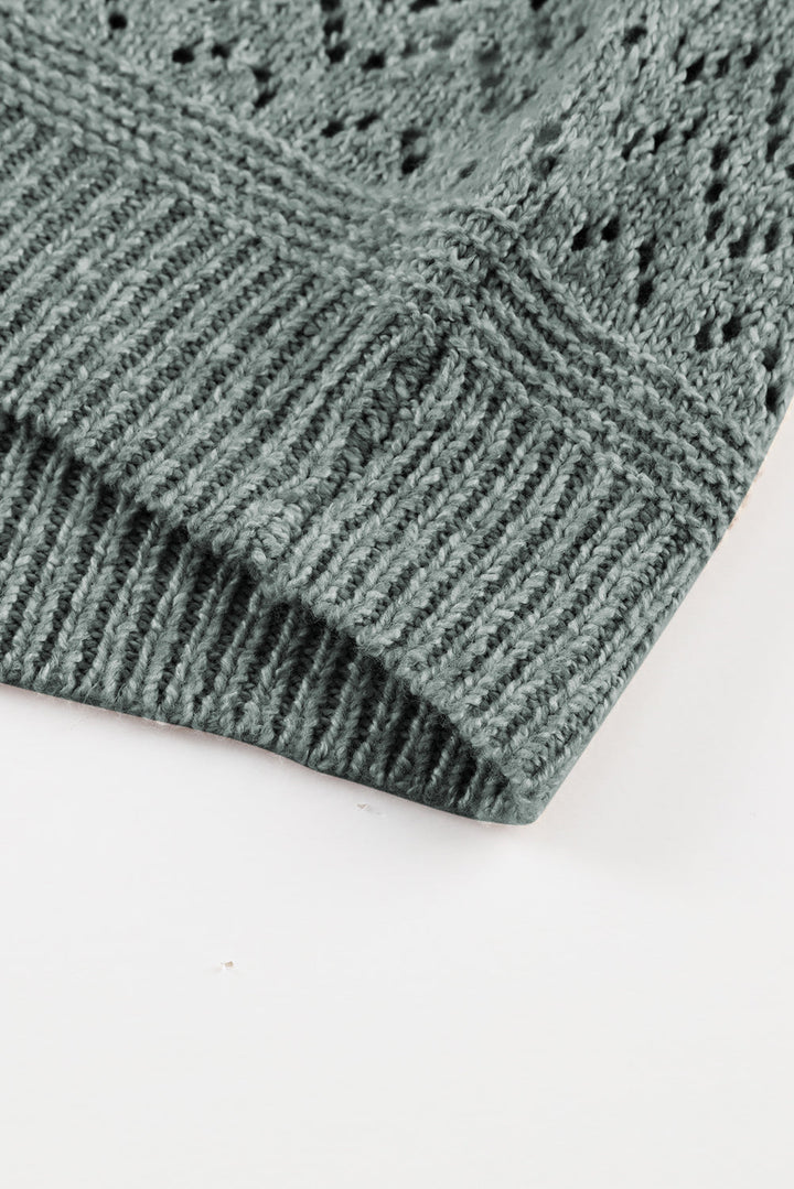 eyelet pattern detail v neck drop shoulder sweater