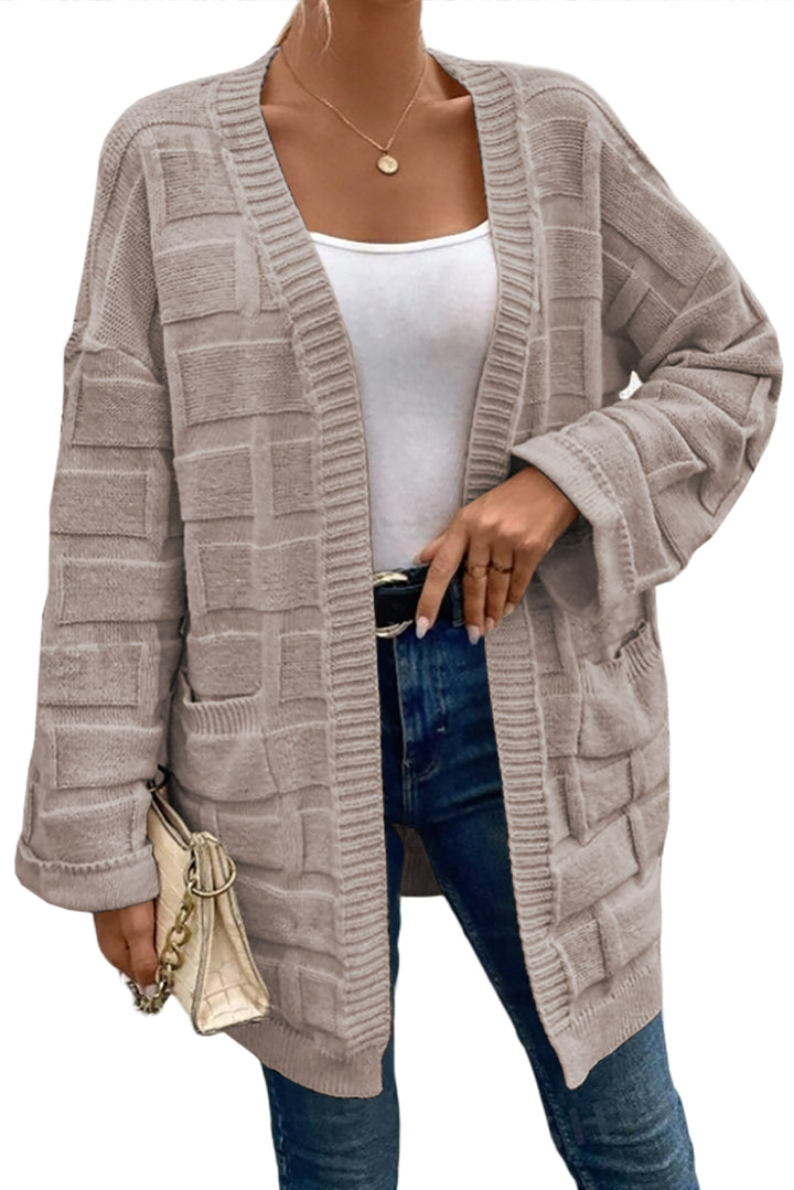 Textured Knit Open Front Chic Cardigan with Pockets