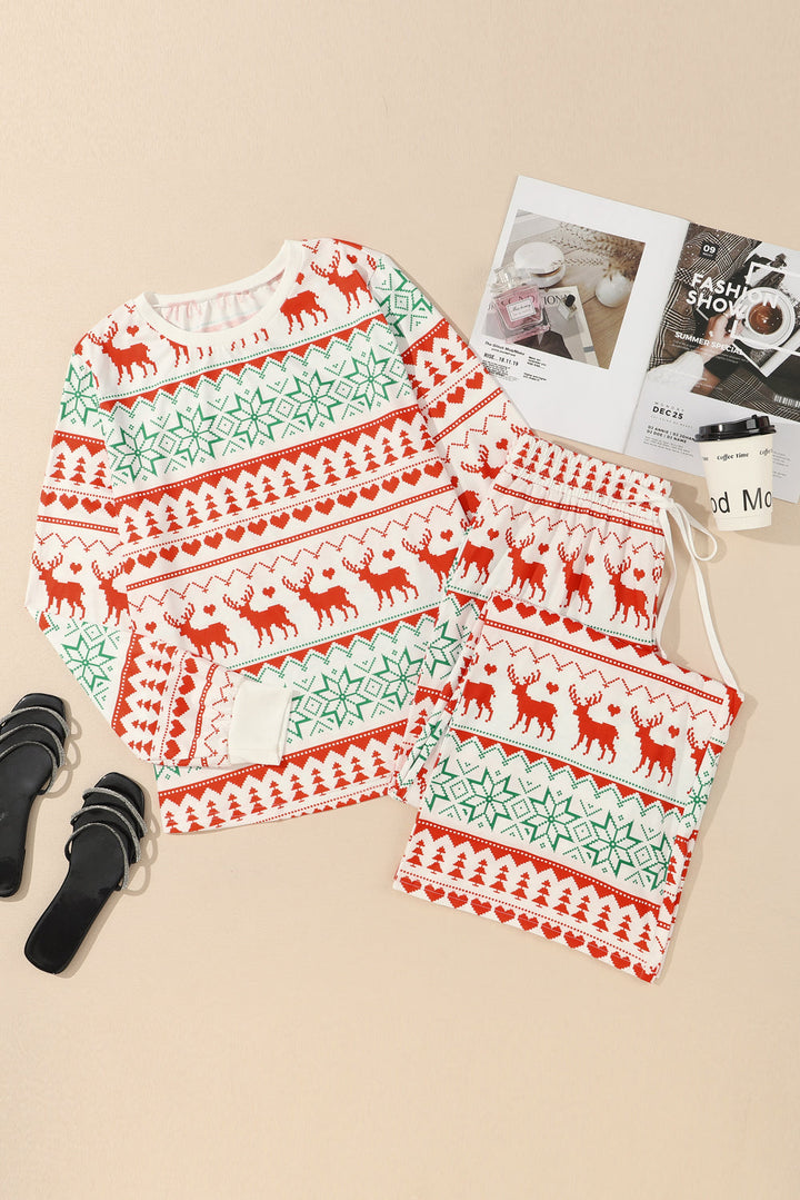 christmas print pullover and pants lounge set