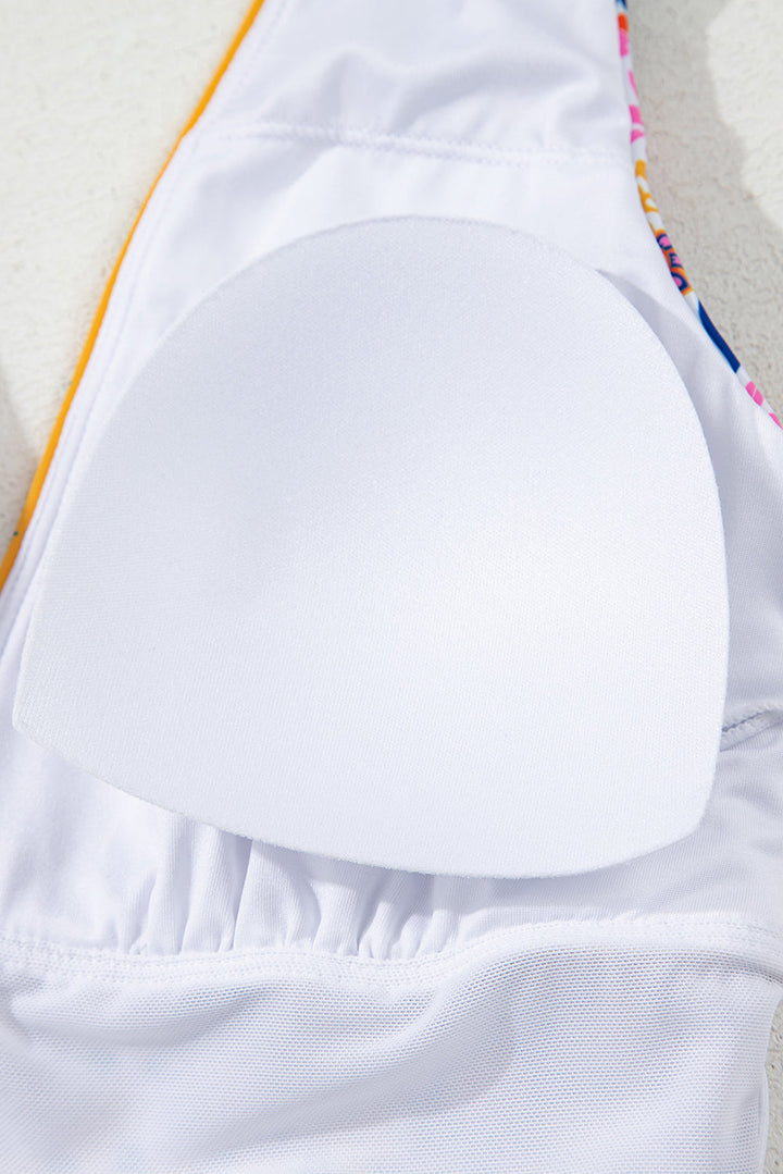 floral print v neck one piece swimsuit