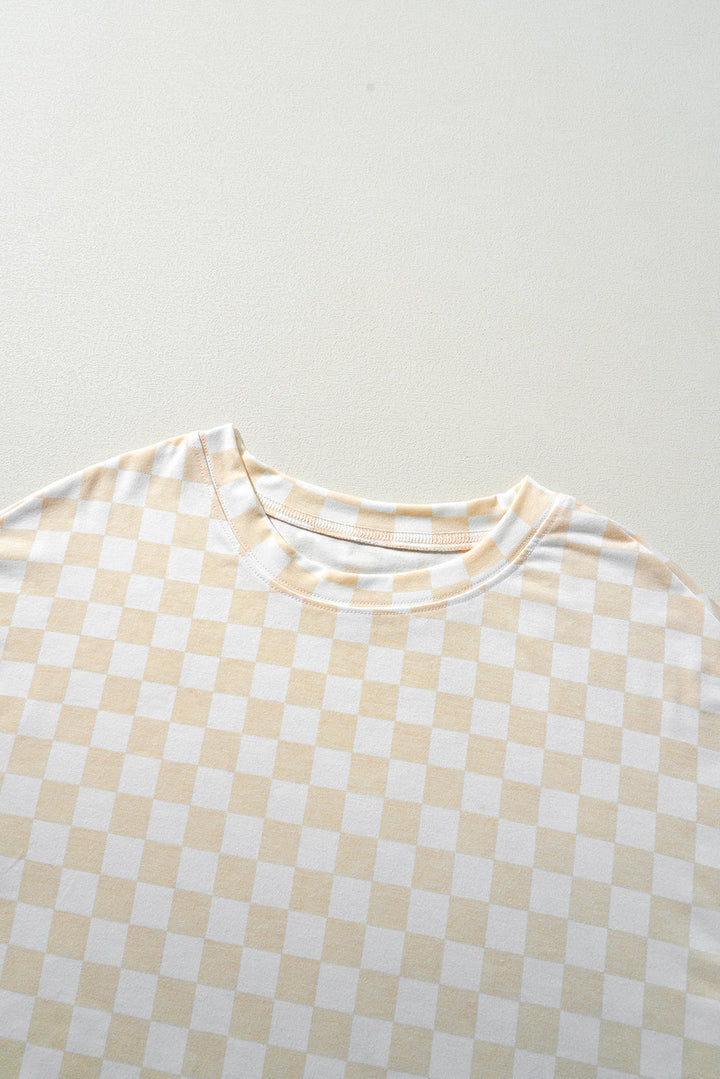 checkered print long sleeve top and pants lounge set 1