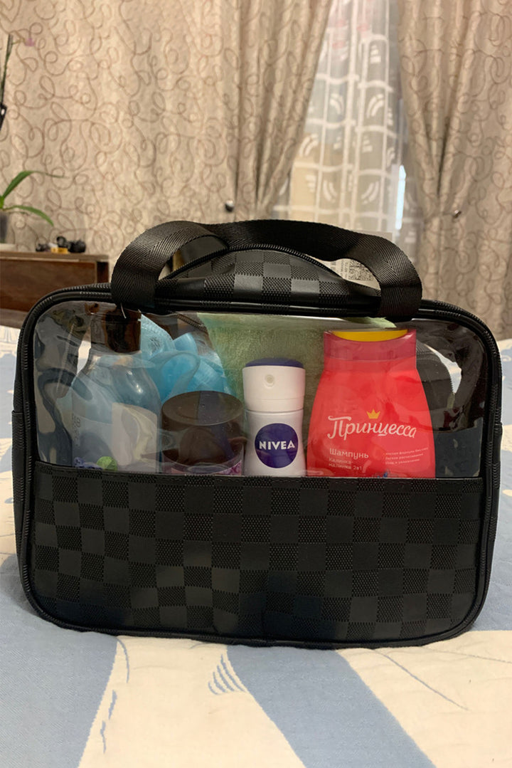 Trousse de maquillage élégante en PVC transparent à carreaux