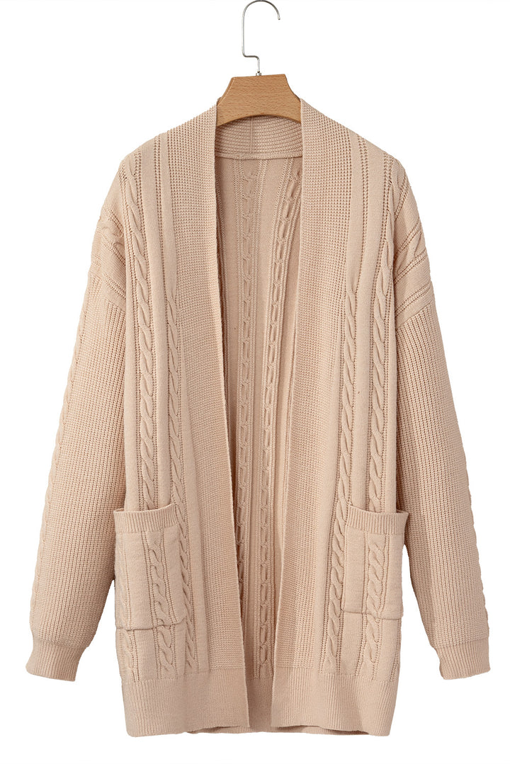 Oversize Chunky Cable Knit Open Front Midi-length Cardigan