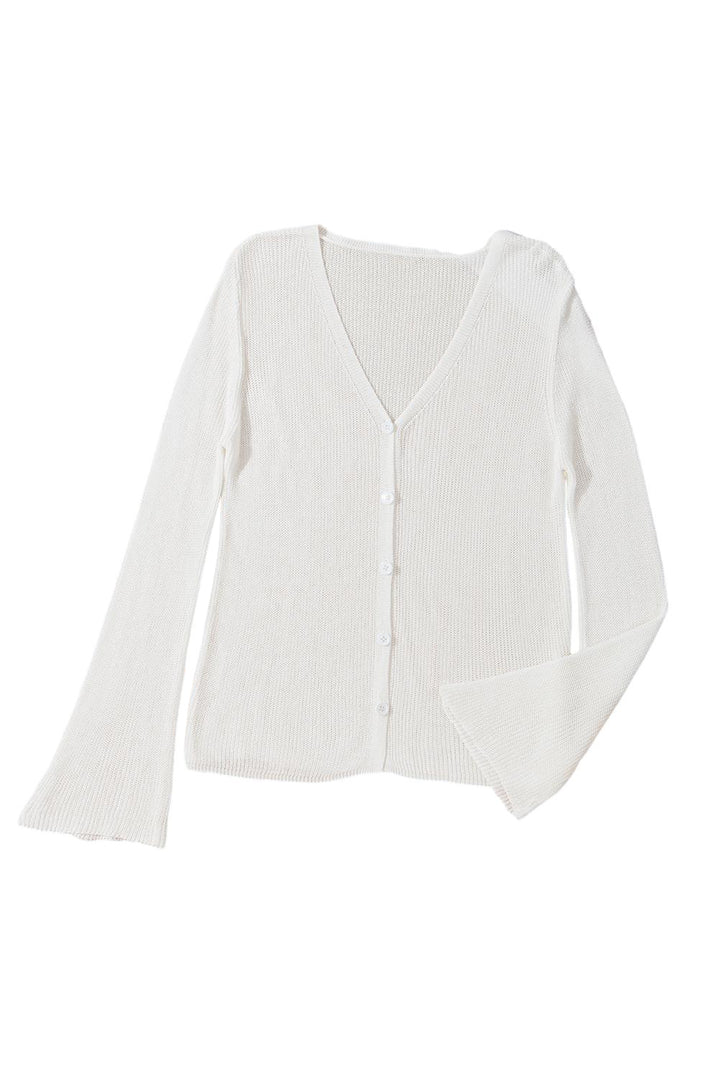 Lightweight V Neck Button Front Bell Sleeve Cardigan Sweater