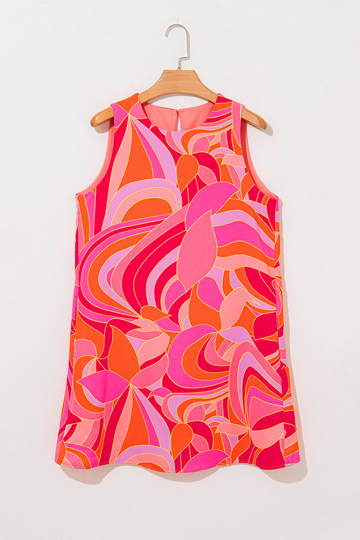 Abstract Floral Print Sleeveless Shift Mini Dress