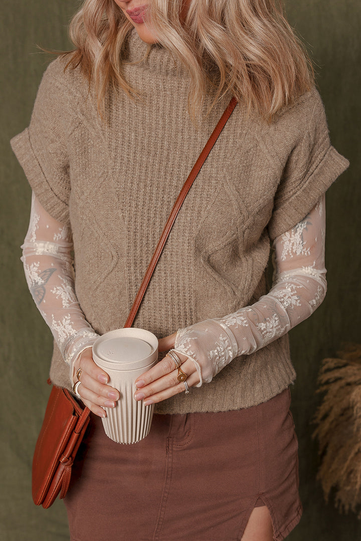 Textured Knit High Neck Sweater T Shirt