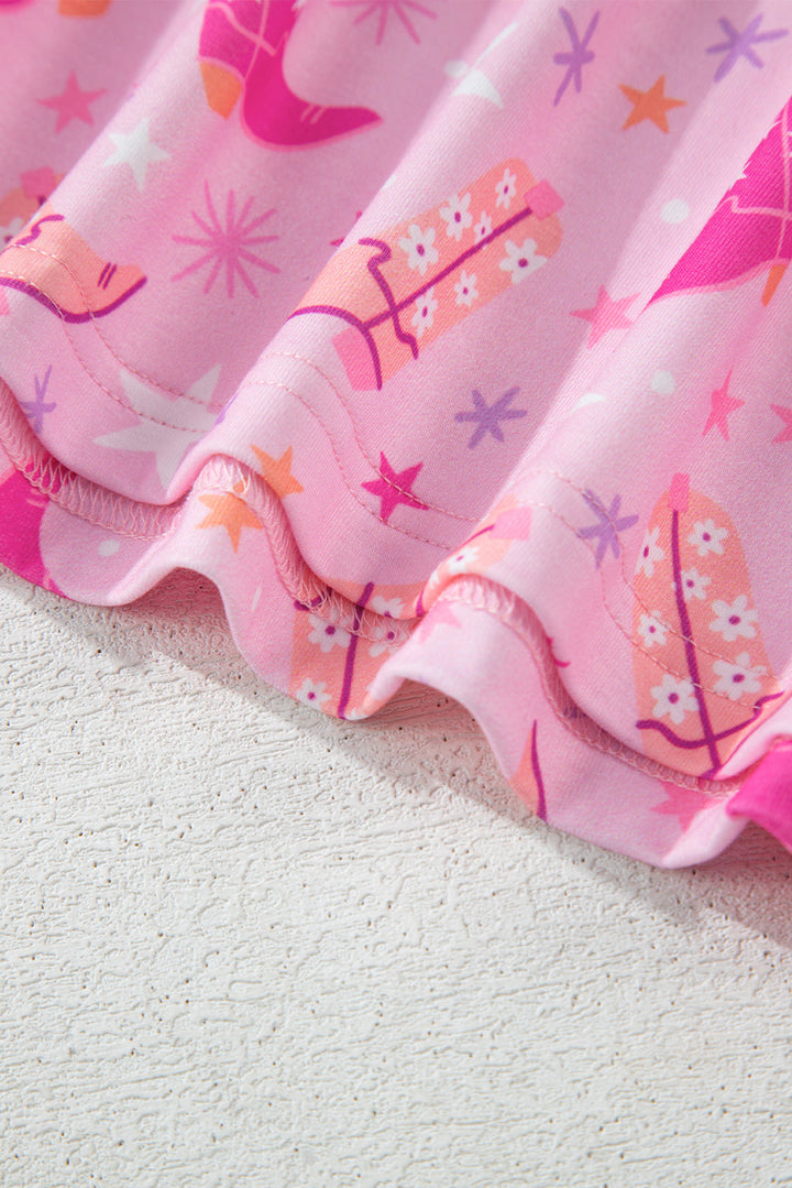 western boots printed short 2pcs lounge set