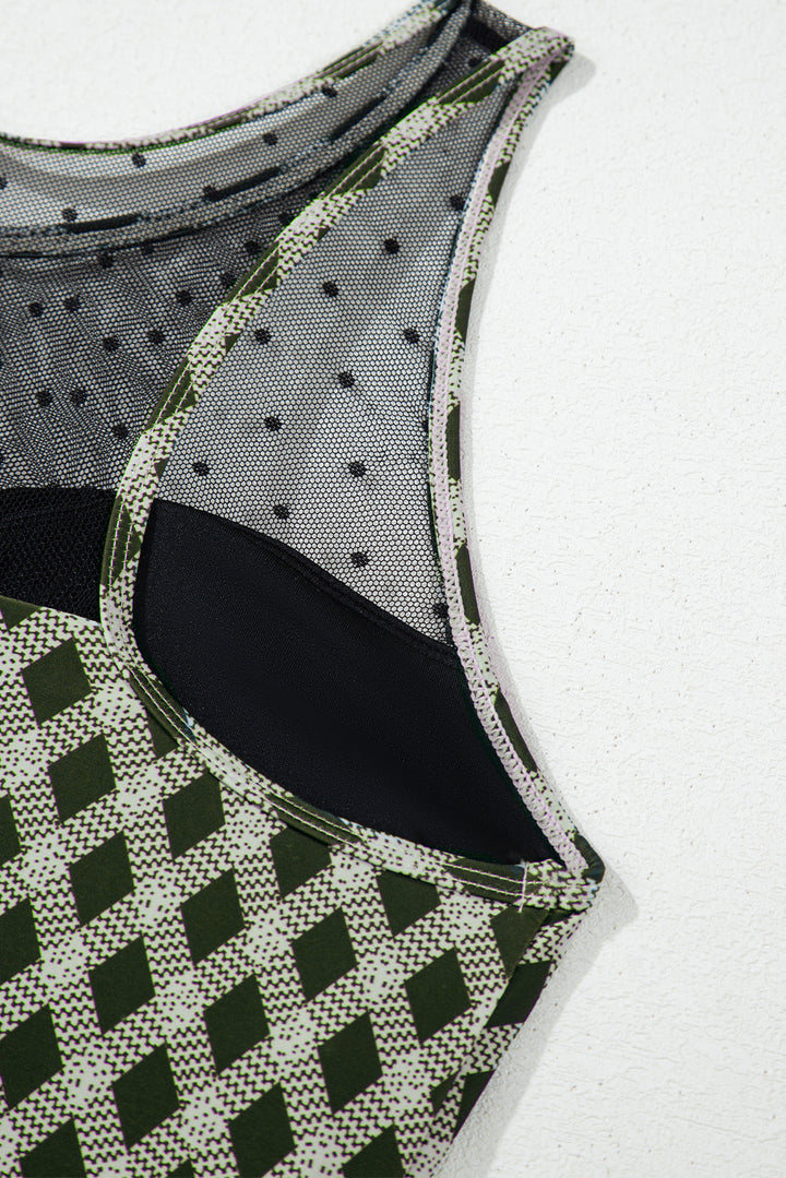 dotted mesh plaid patchwork high waisted bikini