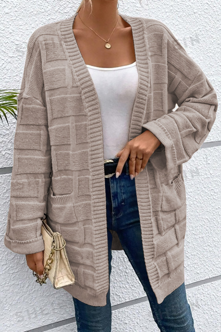 Textured Knit Open Front Chic Cardigan with Pockets