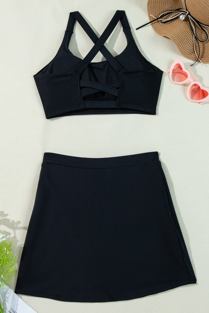 crossover bikini tank and skort swimwear