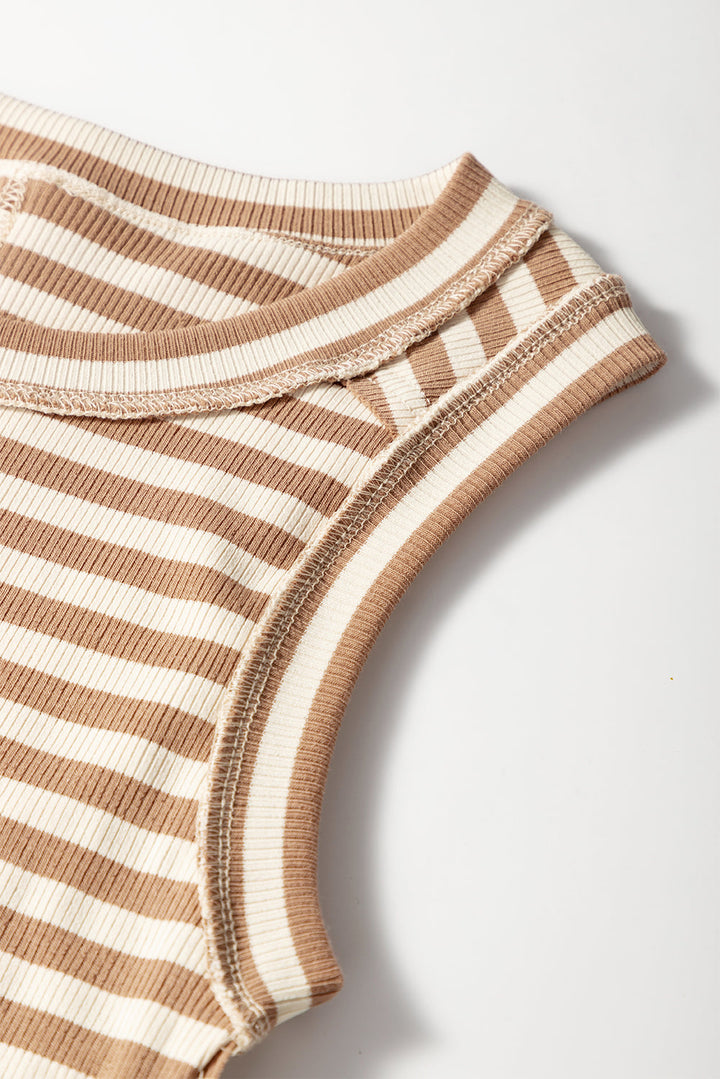 Exposed Seam Trim Round Neck Sleeveless Top