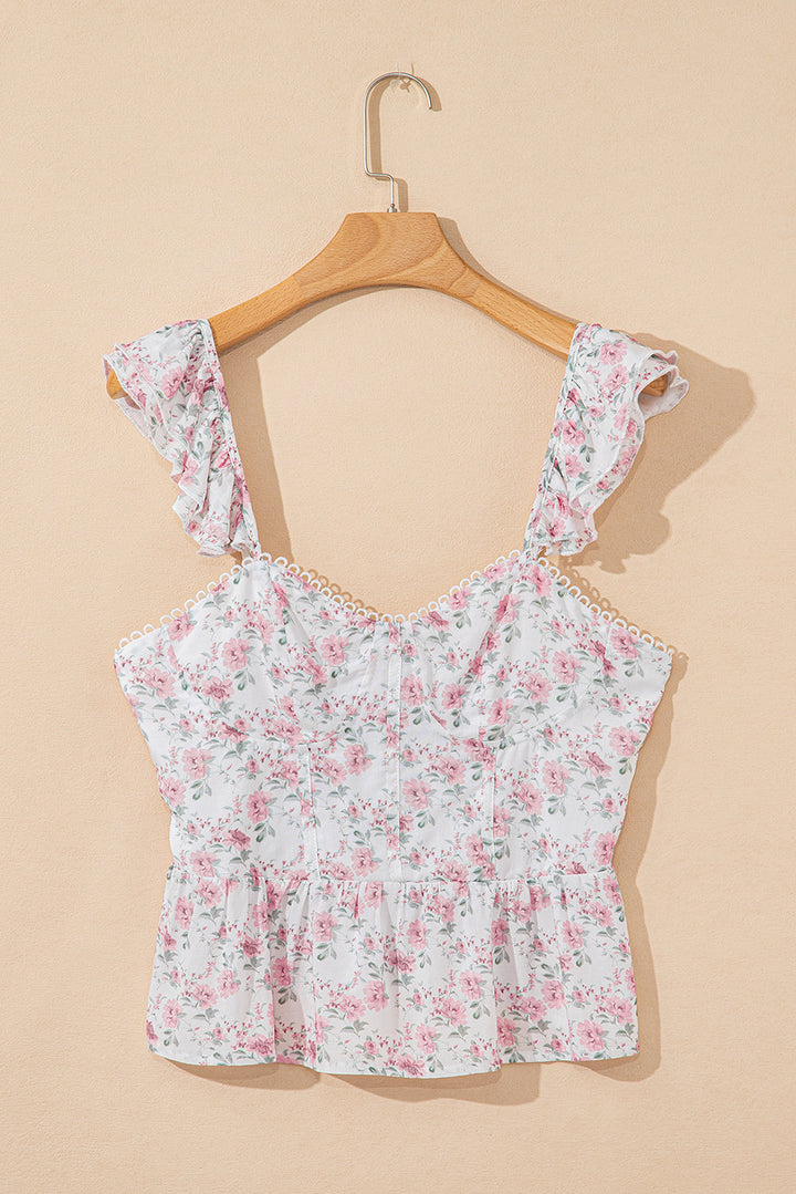 floral flutter peplum tank top