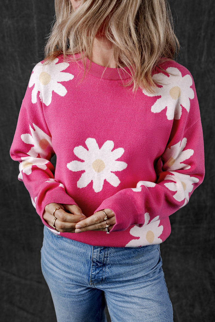 Daisy Flower Crew Neck Long Sleeve Sweater
