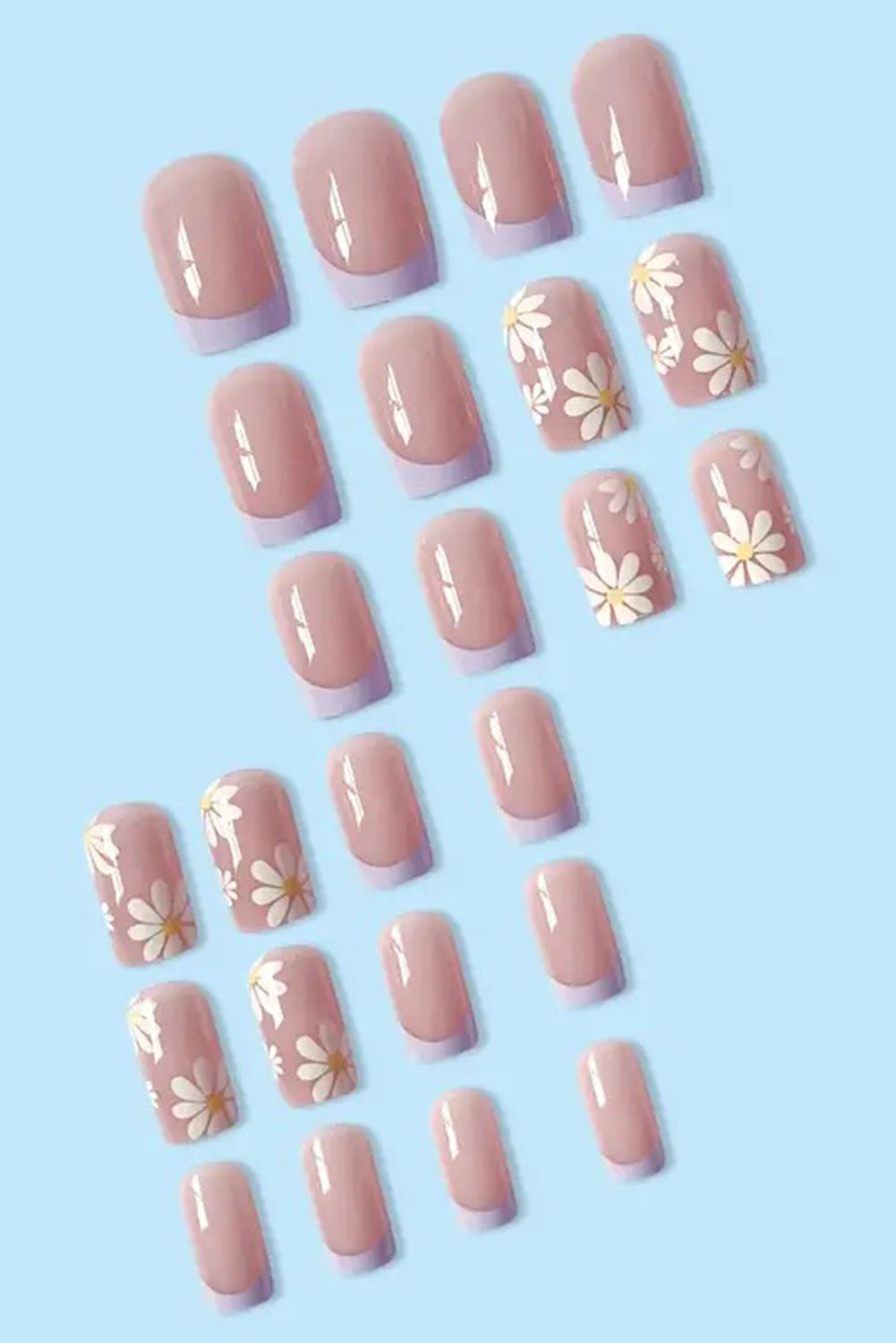 24 Stück quadratische Nagelaufkleber mit Blumen-French-Tip