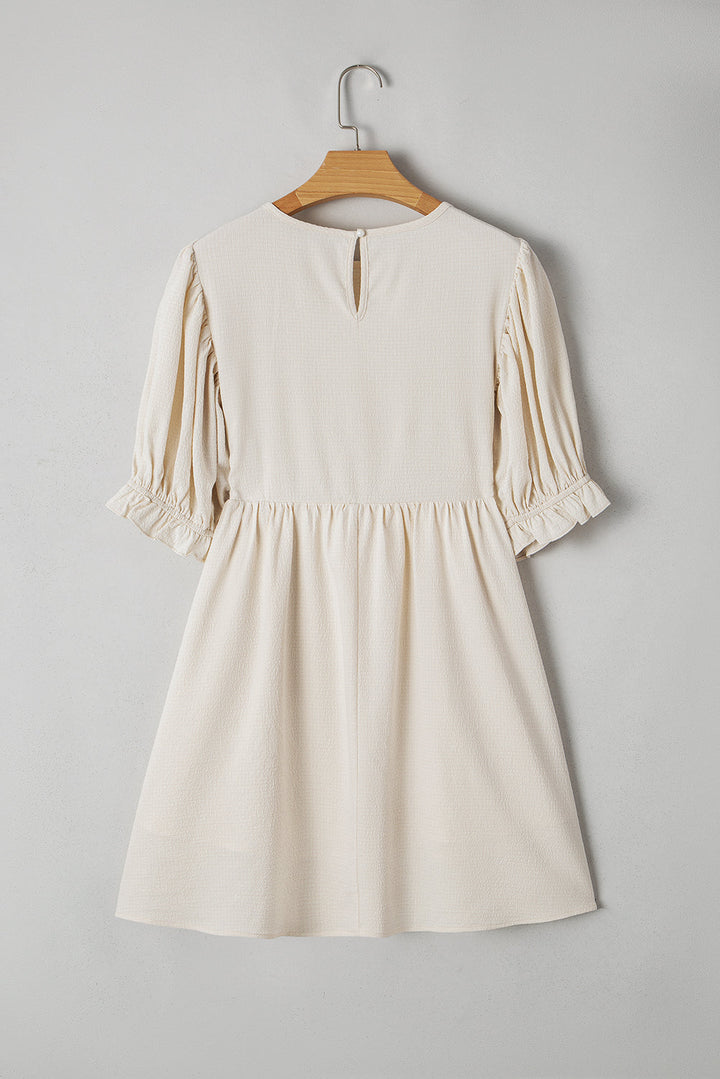 textured ruffled puff sleeve loose dress