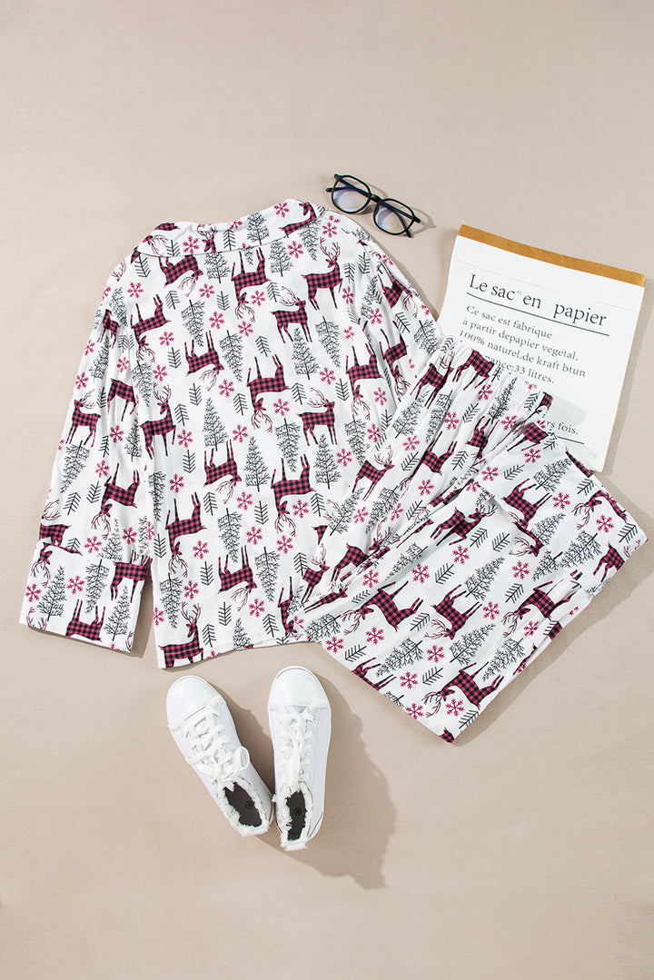 christmas printed shirt and pants pajama set 1