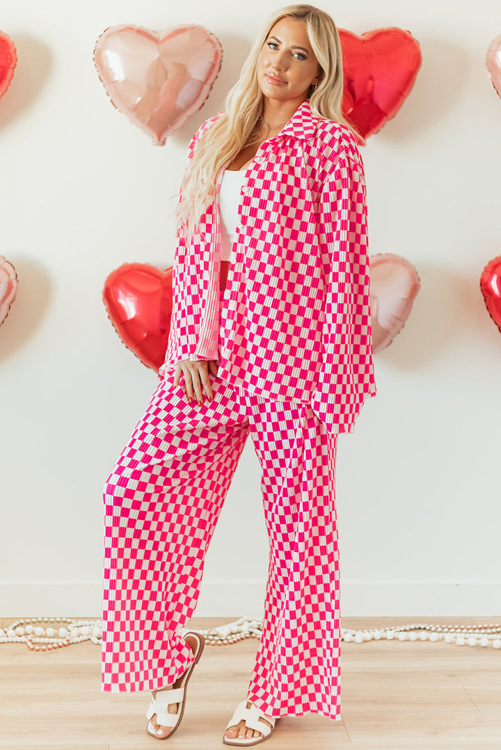 checkered buttoned shirt and high waist pants pajama set