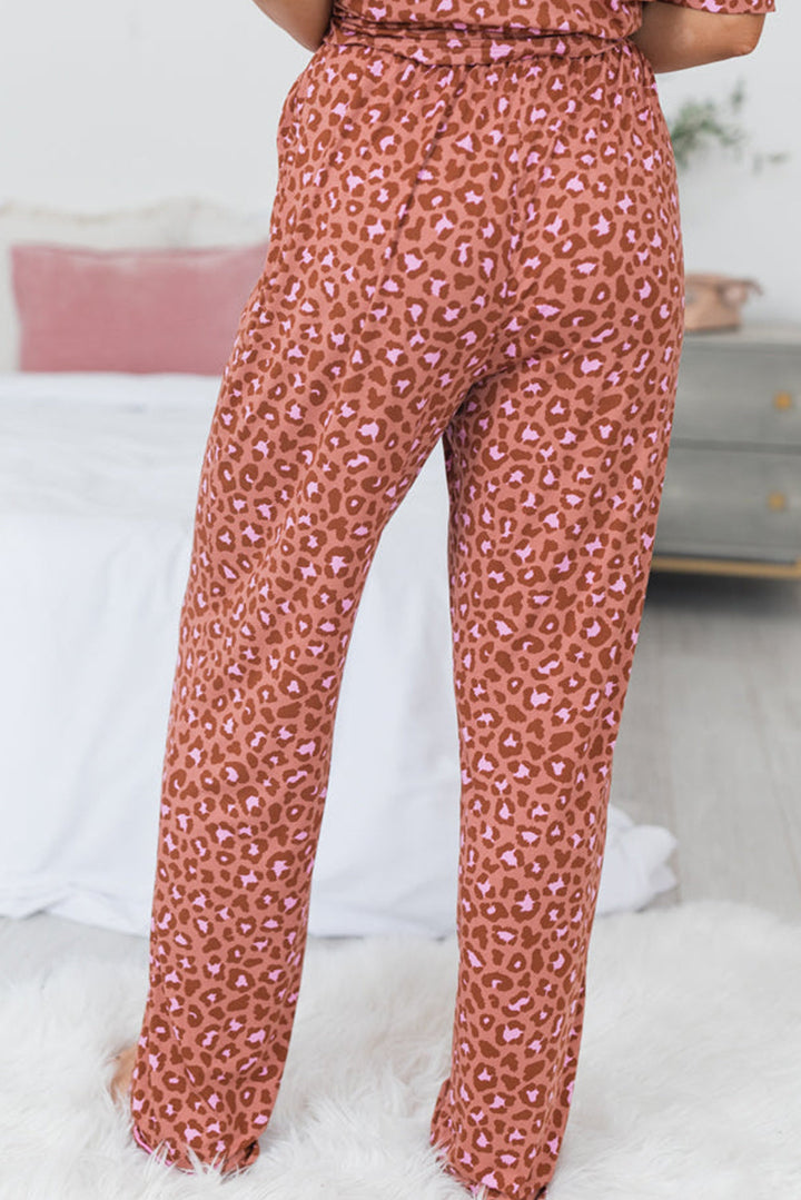leopard print short sleeve shirt and pants pajamas set