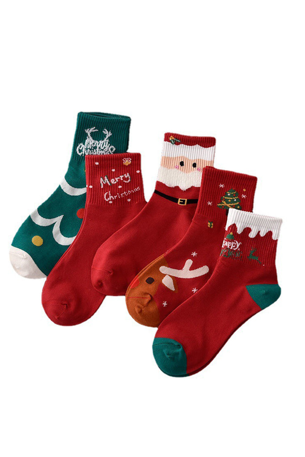 5 Paar festliche Socken mit „Frohe Weihnachten“-Cartoon-Aufdruck
