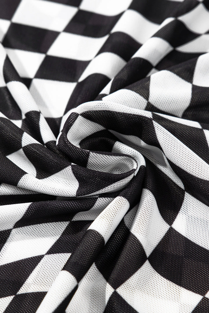 checker mesh crew neck t shirt