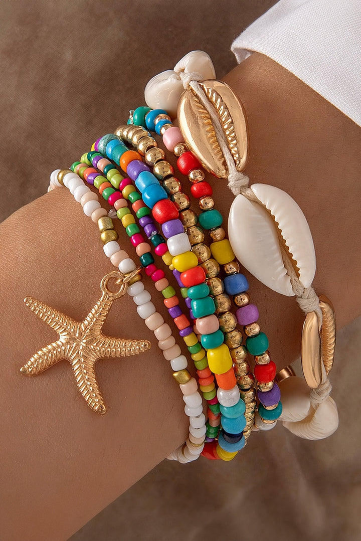 7-teiliges Perlenarmband-Set mit Seesternen und Muscheln