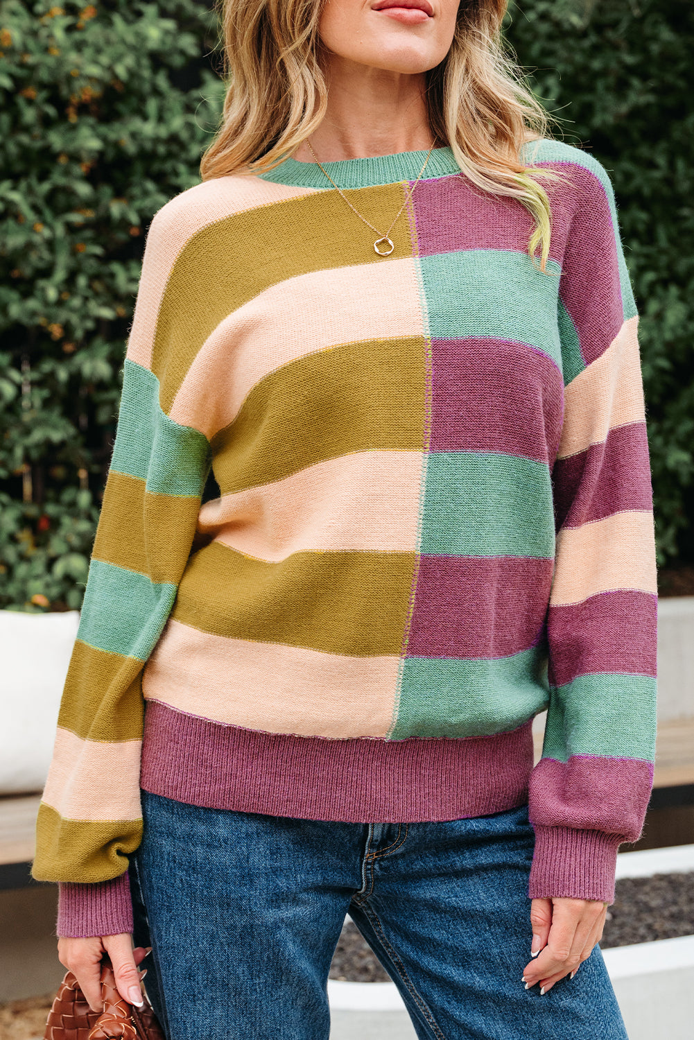 Drop Shoulder Ribbed Edge Casual Sweater