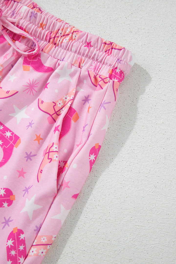 western boots printed short 2pcs lounge set