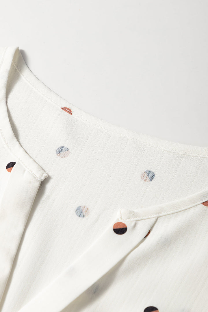 polka dot print ruffled shoulder v neck tank top