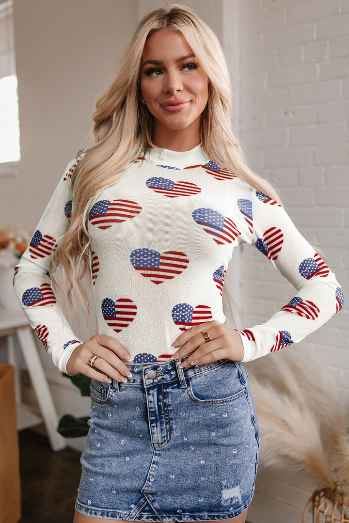 Americana Glitter Mesh Long Sleeve Bodysuit