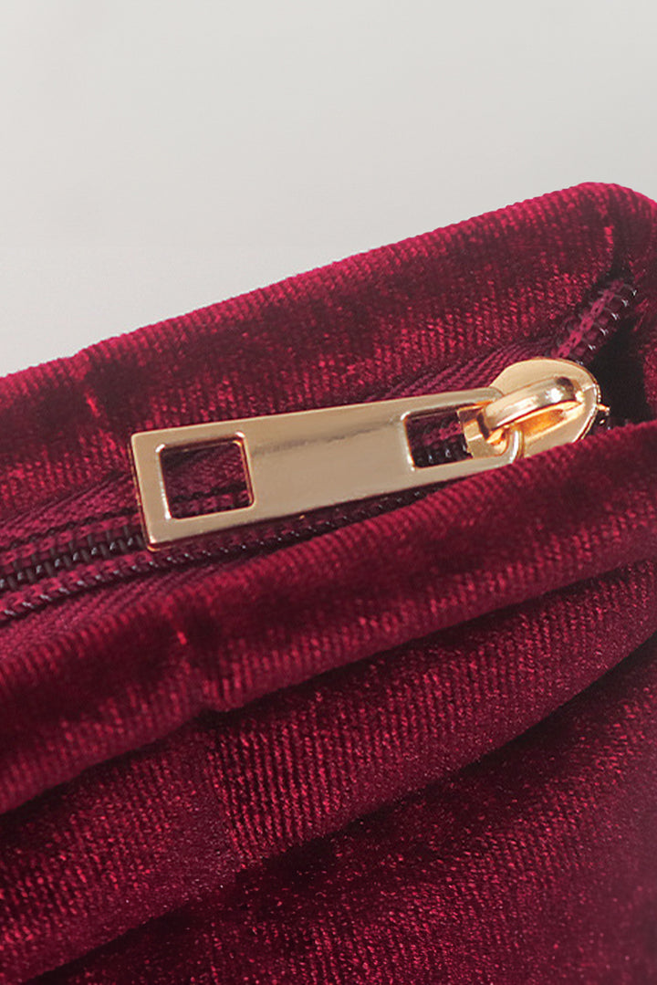 Pochette de rangement pour cosmétiques en velours matelassé avec fermeture éclair