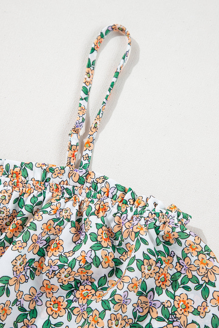 boho floral spaghetti strap ruffle summer tank top