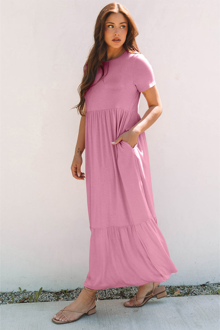 solid color t shirt high waist pocketed long dress
