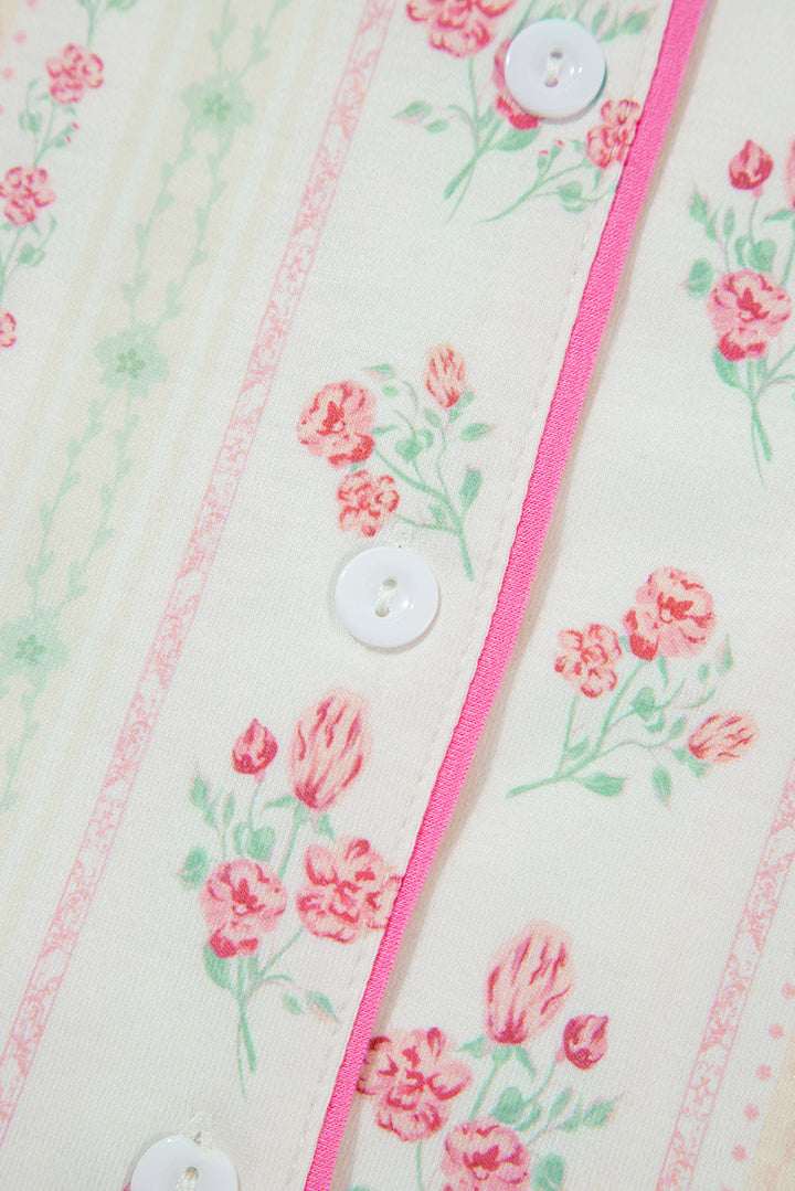 floral print contrast pipping short pajamas set