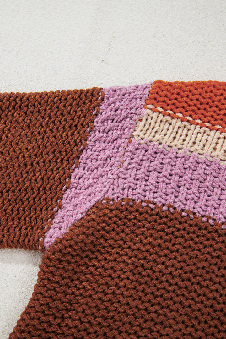 Kurzer, grob gestrickter Pullover mit Colorblock-Muster und überschnittener Schulter