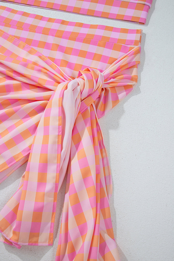 Plus Size Plaid Print High Waist Bikini Set