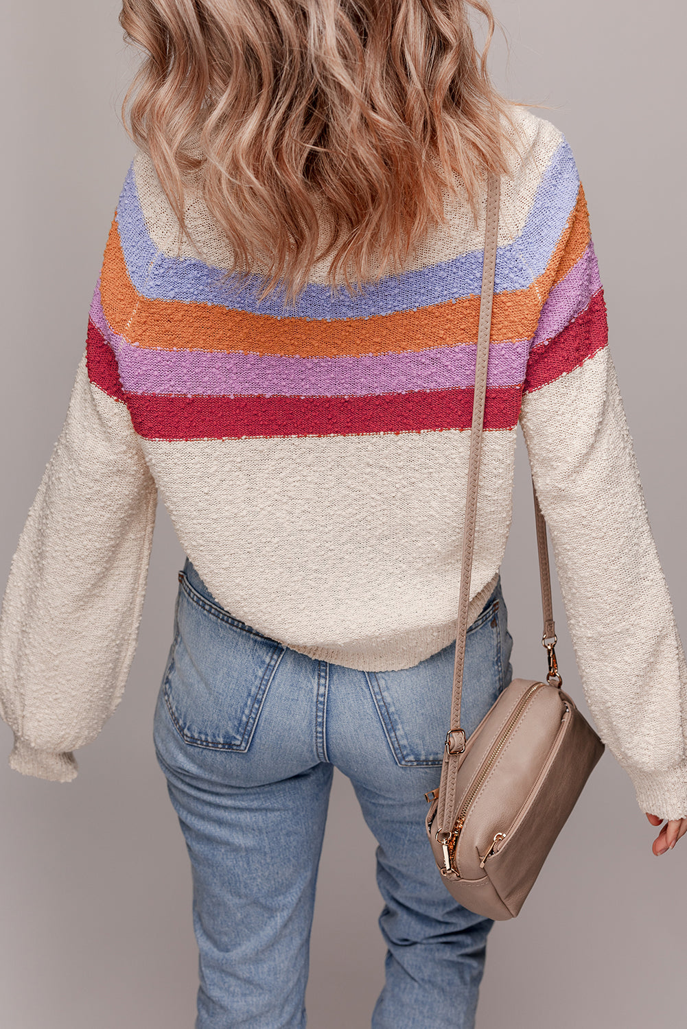 Striped Color Block Loose Sleeve Chic Sweater