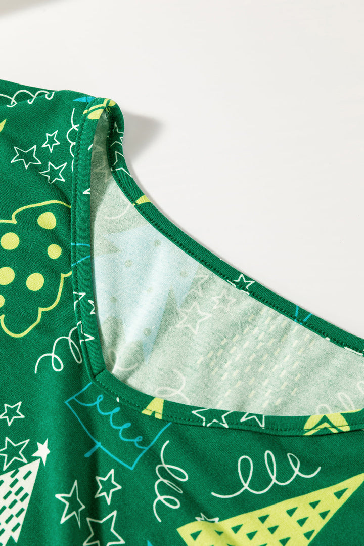 christmas tree print v neck tee and pants lounge set