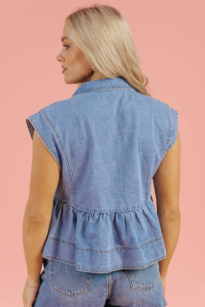 Lapel Denim Babydoll Top
