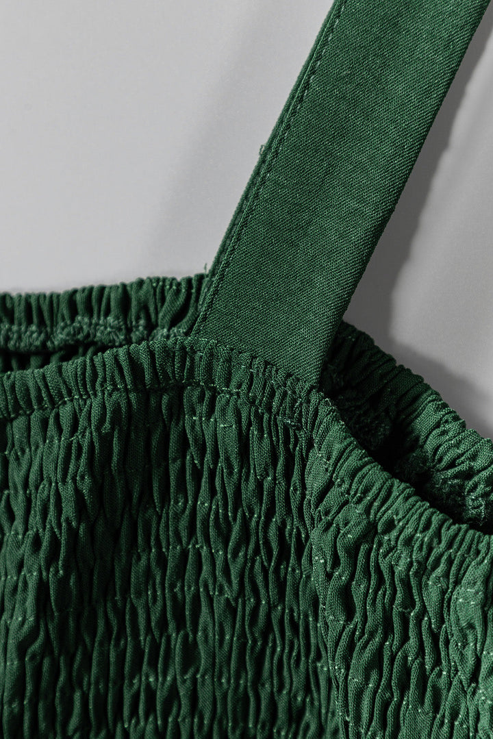 Smocked Sleeveless Wide Leg Jumpsuit with Pockets